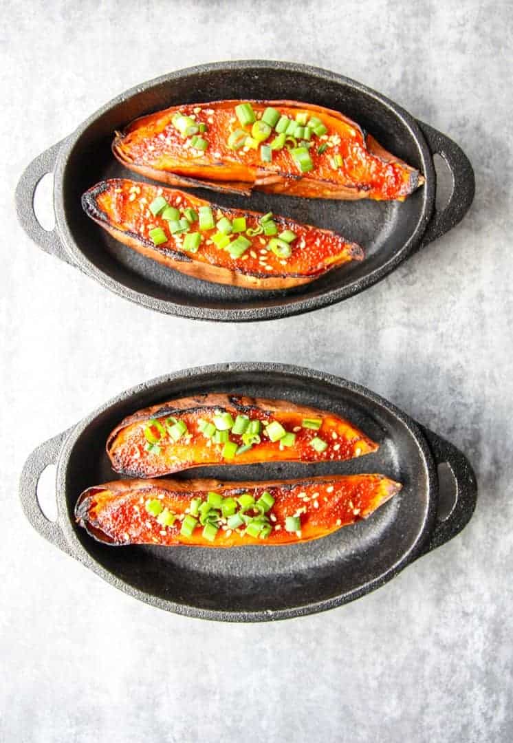Two pans of food on a table