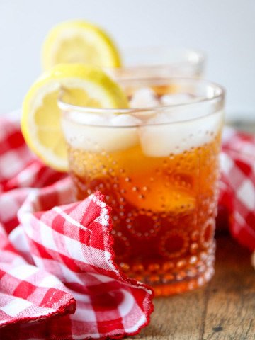 A close up of a glass of cold tea