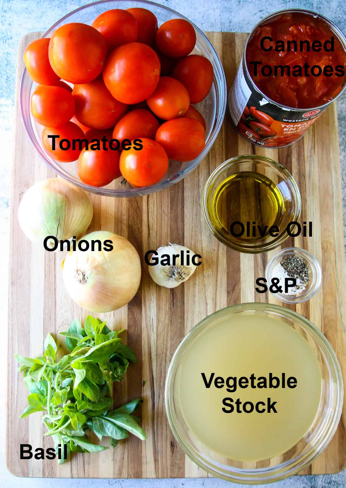 All of  the ingredients for making this recipe on a wooden board.
